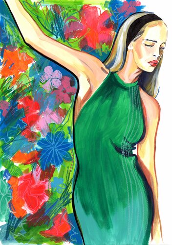 FLOWER BLOSSOM GIRL - Large Abstract Giclée print on Canvas - Limited Edition of 25 Artwork van Sasha Robinson, Afdruk te koop op Singulart