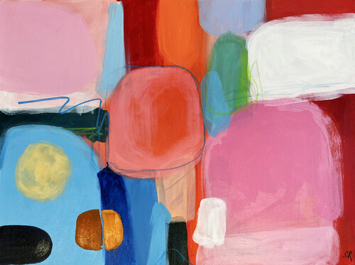 Pink on red anв blue mixed media abstract Sasha Robinson