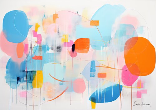 Tender blue, pink and orange abstract 18122310 di Sasha Robinson, Pittura in vendita su Singulart