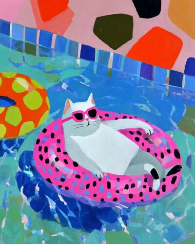 White Cat with Pink Glasses von Sasha Robinson, Druck kaufen auf Singulart
