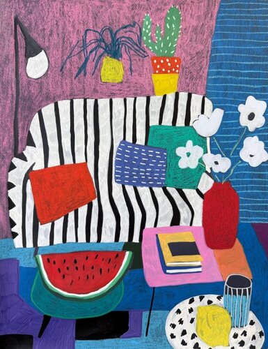 Striped interior with plants di Sasha Robinson, Opera su carta in vendita su Singulart