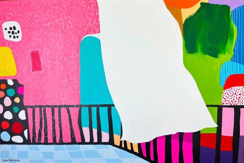 White Veil on pink wall di Sasha Robinson, Pittura in vendita su Singulart