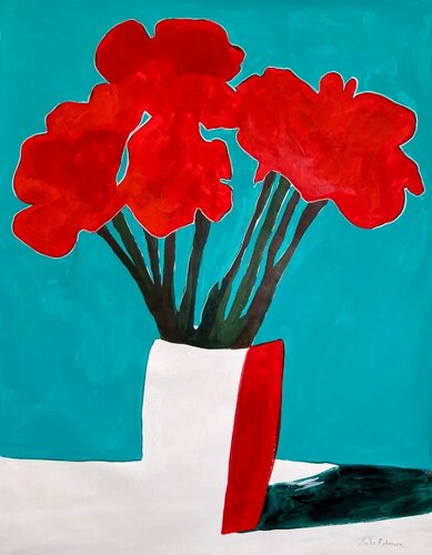 Red Flowers on Turquoise van Sasha Robinson, Schilderij te koop op Singulart
