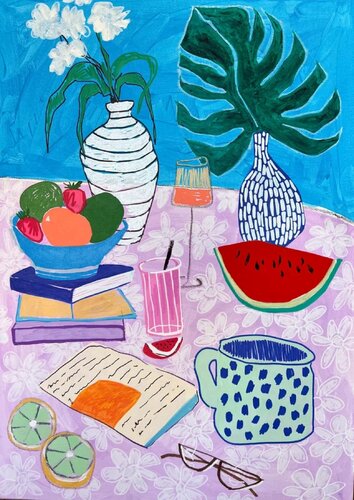 Still Life with Watermelon and Flowers van Sasha Robinson, Schilderij te koop op Singulart