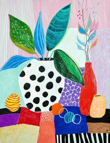 Colorful Still Life with Vases di Sasha Robinson, Opera su carta in vendita su Singulart