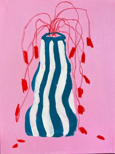 Emerald Stripes Red Blooms by Sasha Robinson, Painting for Sale on Singulart