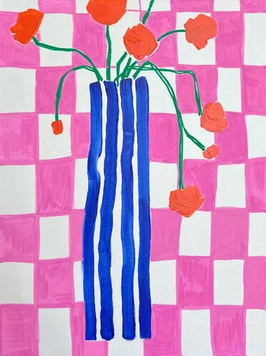 Pink Checkered Matisse Vase di Sasha Robinson, Pittura in vendita su Singulart