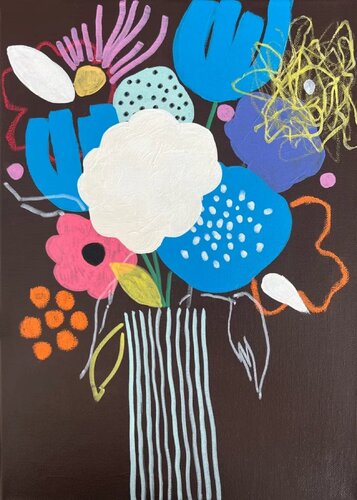Vibrant Floral Vase on Noir van Sasha Robinson, Schilderij te koop op Singulart