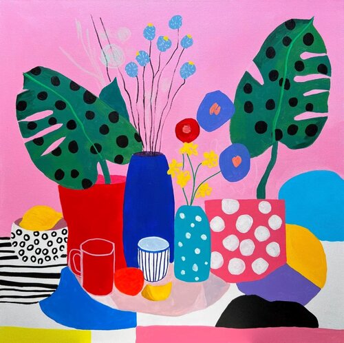 Polka Dot Vases Flowers by Sasha Robinson, Painting for Sale on Singulart
