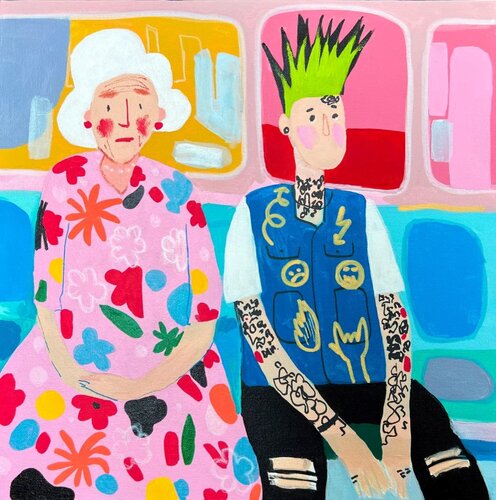Punk and Grandma Subway Scene van Sasha Robinson, Schilderij te koop op Singulart