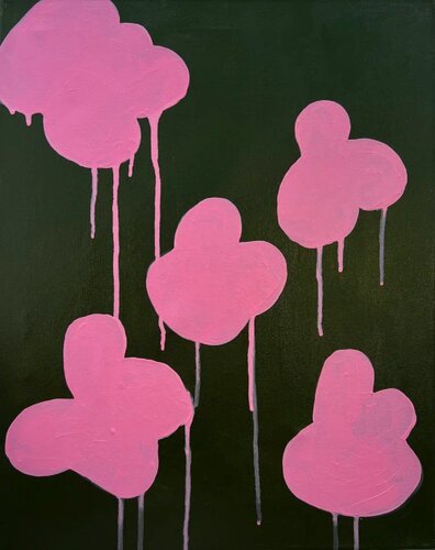 Pink Dripping Clouds on Green di Sasha Robinson, Pittura in vendita su Singulart