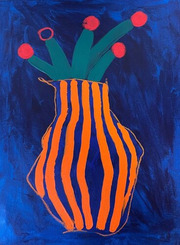 Orange and Blue Striped Vase di Sasha Robinson, Pittura in vendita su Singulart