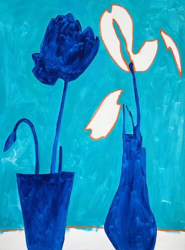 Flowers on Blue Background van Sasha Robinson, Schilderij te koop op Singulart