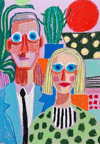 Woman and Man with Glasses van Sasha Robinson, Werk op papier te koop op Singulart