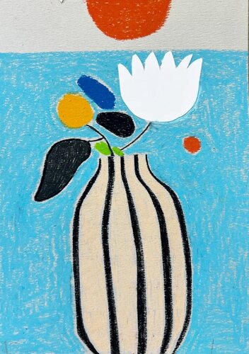 Striped Vase Floral Art van Sasha Robinson, Werk op papier te koop op Singulart