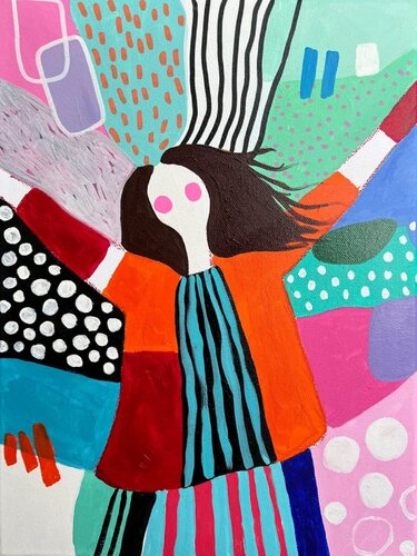 Dancing Woman in Bold Colors van Sasha Robinson, Schilderij te koop op Singulart