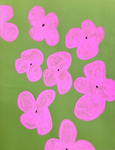 Pink flowers on green de Sasha Robinson, Pintura a la venta en Singulart