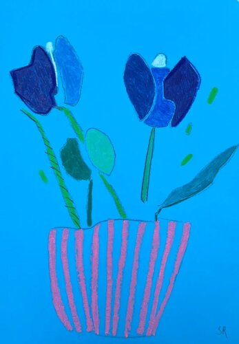 Blue Tulips in Pink Vase by Sasha Robinson, 소묘 for Sale on Singulart