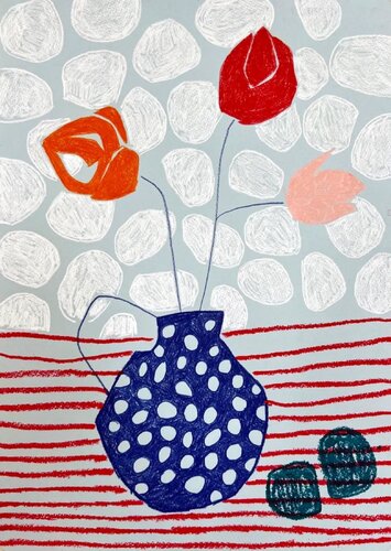 Polka Dot Vase with Flowers von Sasha Robinson, Zeichnungen kaufen auf Singulart