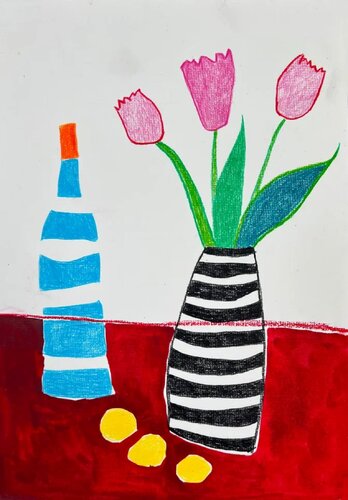 Pink Tulips with Wine Lemons di Sasha Robinson, Disegno in vendita su Singulart
