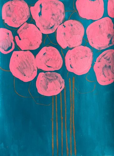 Pink Floral and teal van Sasha Robinson, Schilderij te koop op Singulart