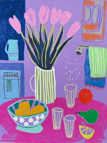 Pink Tulips and Purple Morning by Sasha Robinson, 종이 for Sale on Singulart