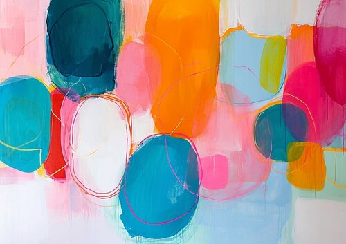 Pink, Teal, and Orange Shapes van Sasha Robinson, Digitaal te koop op Singulart