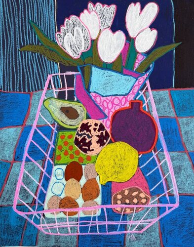 Pink Basket Still Life by Sasha Robinson, Work on Paper for Sale on Singulart