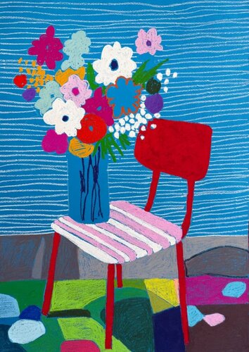 Flowers Dreaming on a Red Chair van Sasha Robinson, Werk op papier te koop op Singulart