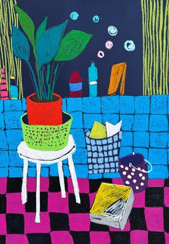 Morning Joy in Blue Tiles von Sasha Robinson, Werk auf Papier kaufen auf Singulart
