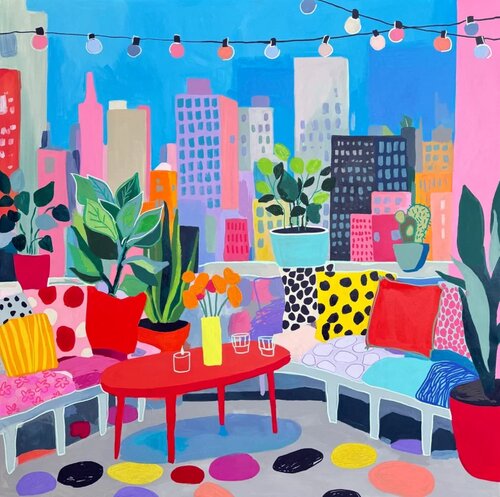 Urban Rooftop Garden van Sasha Robinson, Schilderij te koop op Singulart