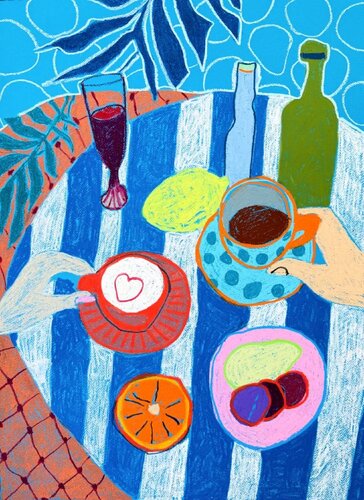 Blue Stripes and Citrus Dreams van Sasha Robinson, Werk op papier te koop op Singulart