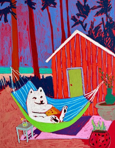 Keeshond Hammock von Sasha Robinson, Werk auf Papier kaufen auf Singulart
