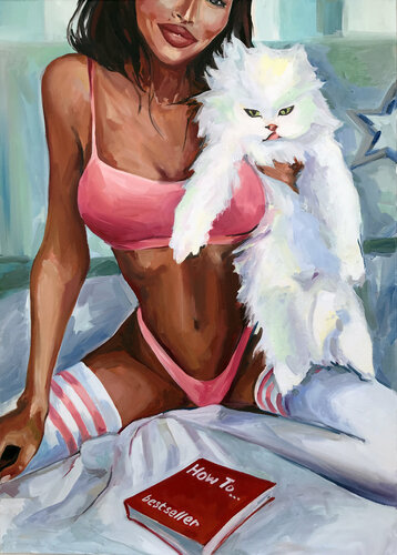 Woman with White Cat von Sasha Robinson, Malerei kaufen auf Singulart