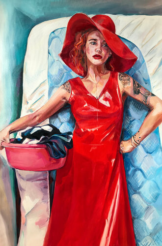 Elegant Red Dress Woman di Sasha Robinson, Pittura in vendita su Singulart