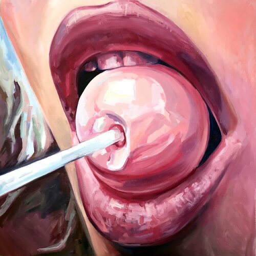 CHUPA CHUPS - original oil painting, pink, lips, gift, home decor, office decor, wall art Sasha Robinson