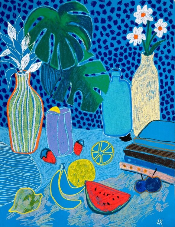 Blue Still Life with Fruits Sasha Robinson