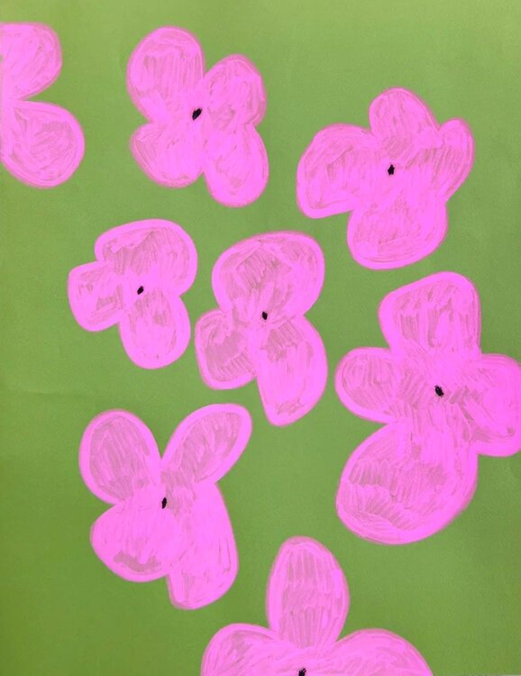 Pink flowers on green Sasha Robinson