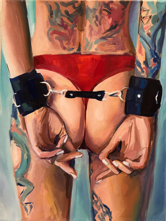 FREEDOM - original oil painting, pop art, nude, handcuffs, wallart, decor, home decor, gift idea Sasha Robinson