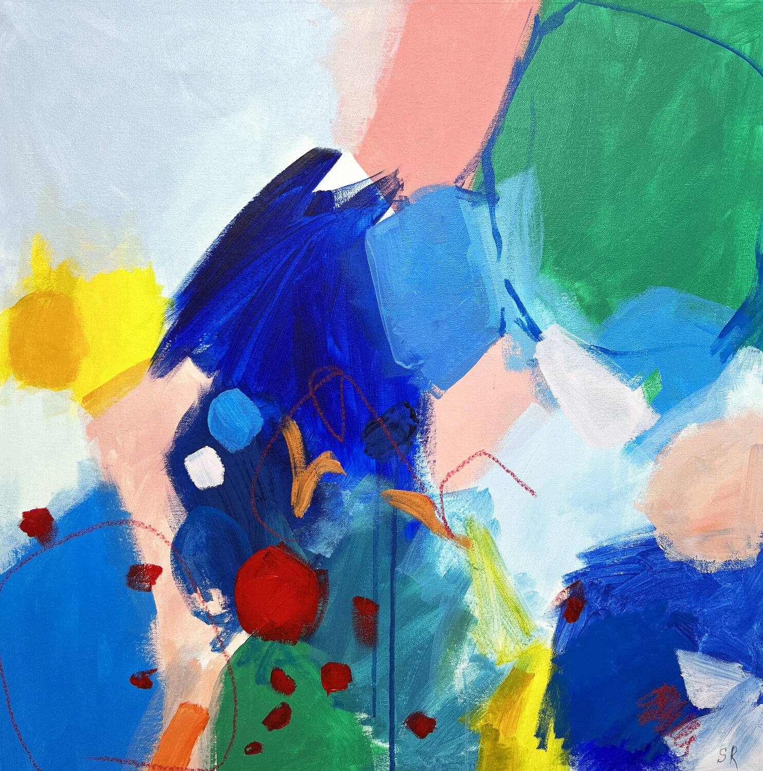 Green, water blue and crimson red abstract 2811231 Sasha Robinson Dipinto originale in vendita