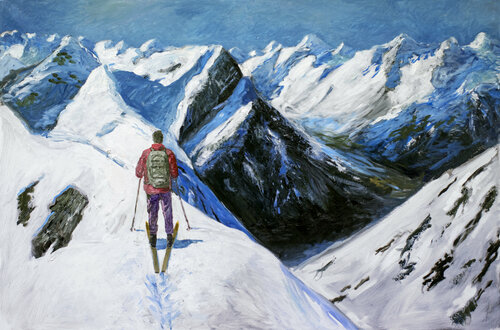Alps with skier de Anders Post, Pintura a la venta en Singulart