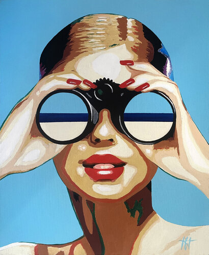 Femme à jumelles van Jean Jacques Venturini, Schilderij te koop op Singulart