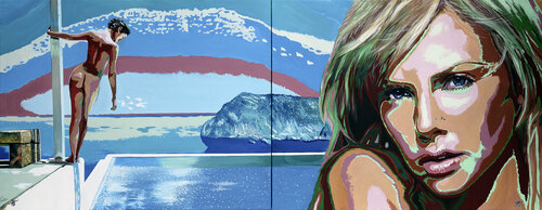Charlize Theron, la piscine... van Jean Jacques Venturini, Schilderij te koop op Singulart