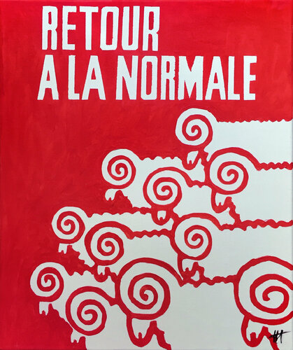 "  Retour à la normale "  Fac-similé affiche Mai 68 van Jean Jacques Venturini, Schilderij te koop op Singulart