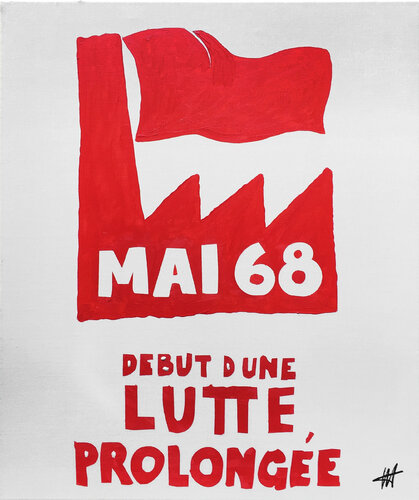 "  Début d'une lutte prolongée "  Fac-similé affiche Mai 68 van Jean Jacques Venturini, Schilderij te koop op Singulart
