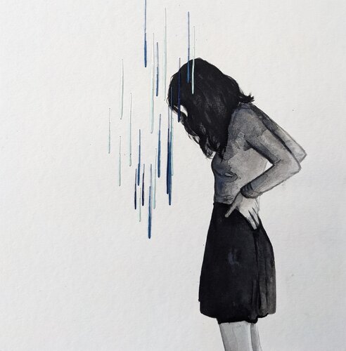 Blauer Regen van Karoline Kroiß, Werk op papier te koop op Singulart