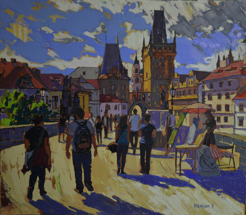 Charles Bridge, Prague. di Vira Hrabar, Pittura in vendita su Singulart