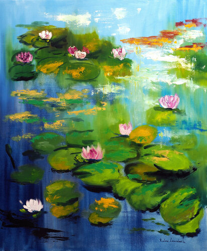 Water Lilies of Monet's Garden par Ruslana Levandovska, Peinture en vente sur Singulart