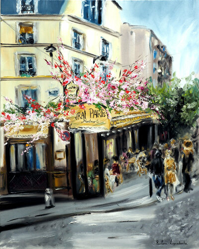 Le Vrai Paris Cafe, Montmartre van Ruslana Levandovska, Schilderij te koop op Singulart