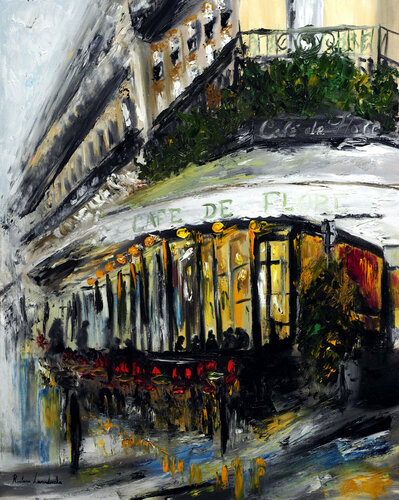 Cafe de Flore, Evening Paris von Ruslana Levandovska, Malerei kaufen auf Singulart